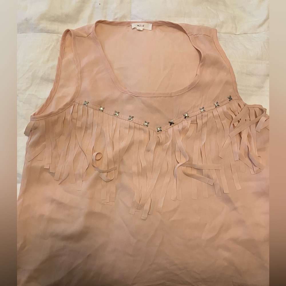 Pink western fringe tank with silver embellishments size L